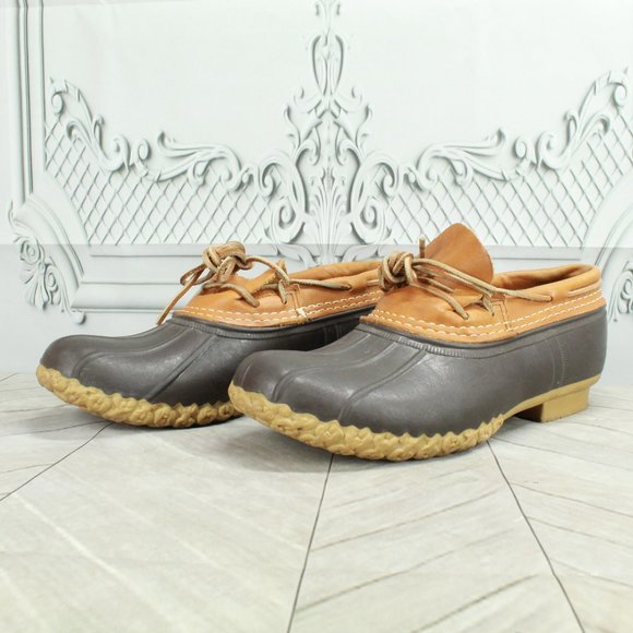 LL Bean Brown Leather Gumshoe Low Moccasin Duck Boots Size 8 Medium - Picture 2 of 10